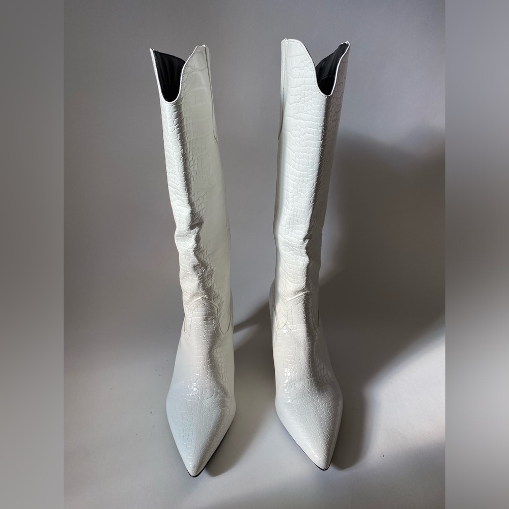 Vegan leather white cowboy boots